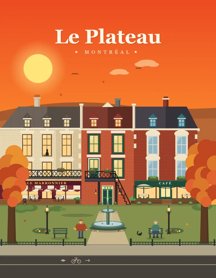 Affiche Plateau Mont-Royal en automne, 8,5 × 11 po, Klemstudio