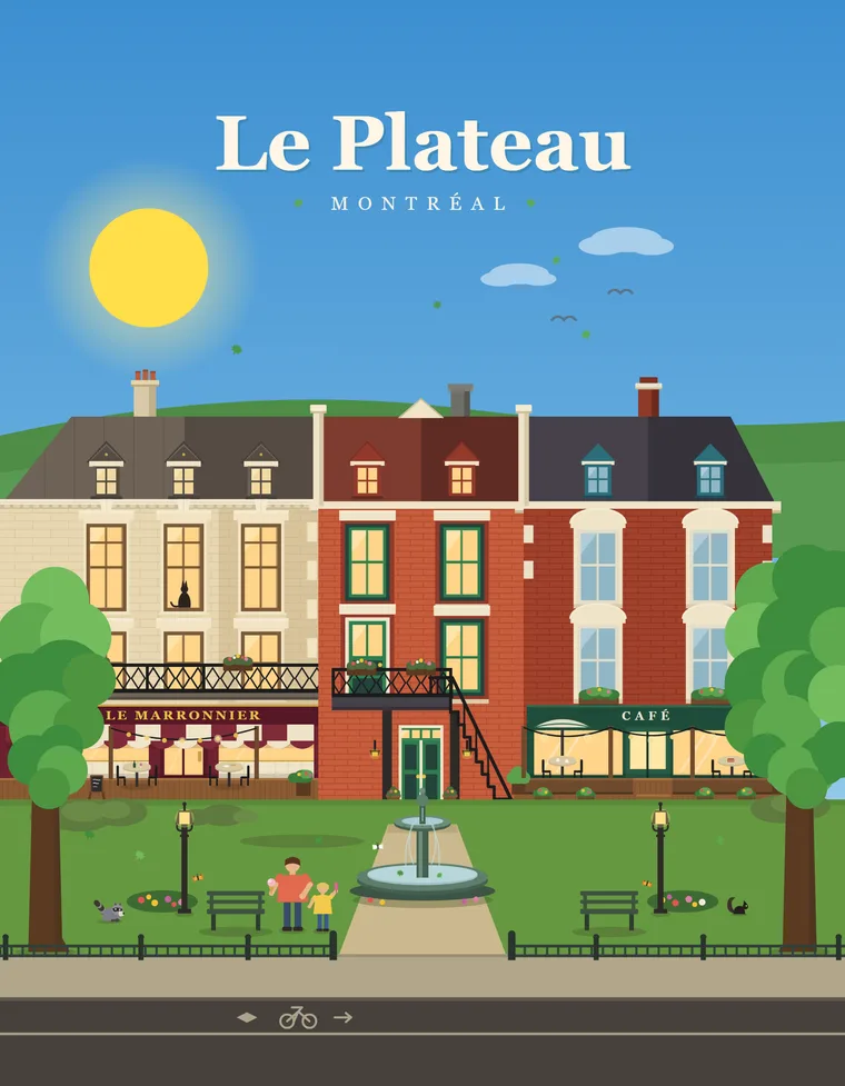 Affiche Plateau Mont-Royal en été, 8,5 × 11 po, Klemstudio
