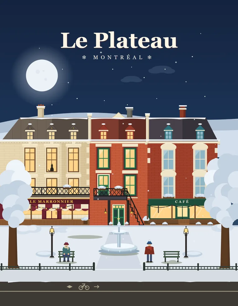 Affiche Plateau Mont-Royal en hiver, 8,5 × 11 po, Klemstudio