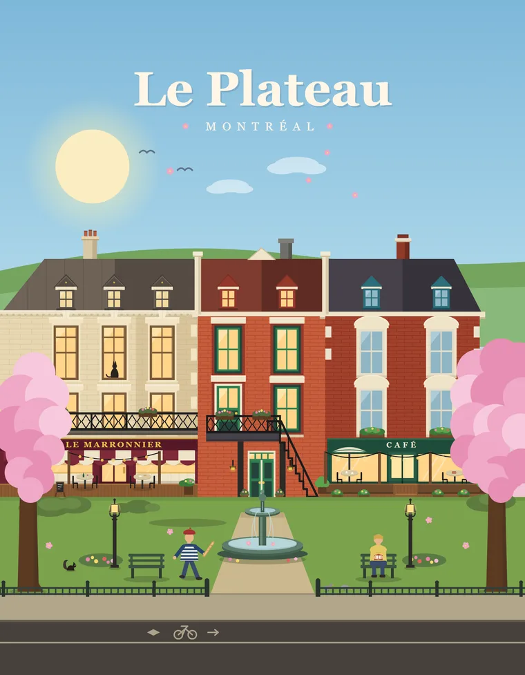 Affiche Plateau Mont-Royal au printemps, 8,5 × 11 po, Klemstudio