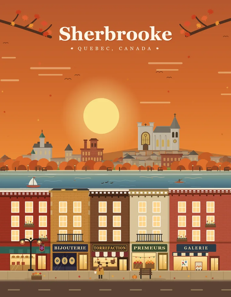 Affiche Sherbrooke en automne, 8,5 × 11 po, Klemstudio