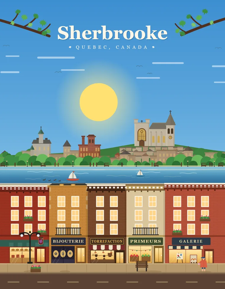Affiche Sherbrooke en été, 8,5 × 11 po, Klemstudio