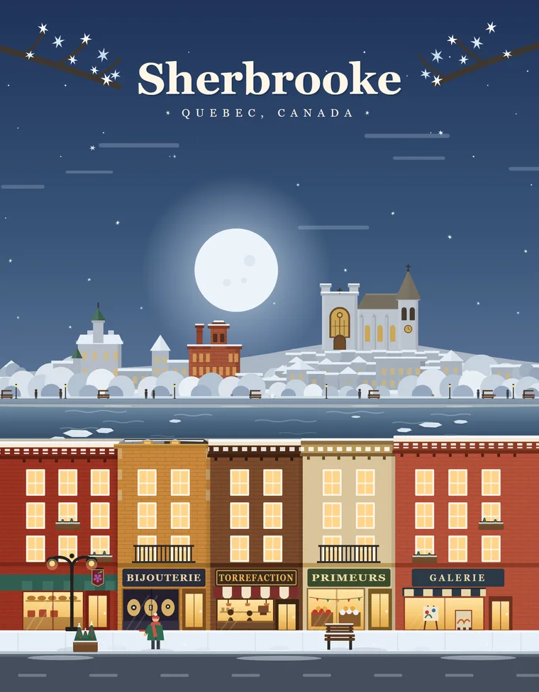 Affiche Sherbrooke en hiver, 8,5 × 11 po, Klemstudio